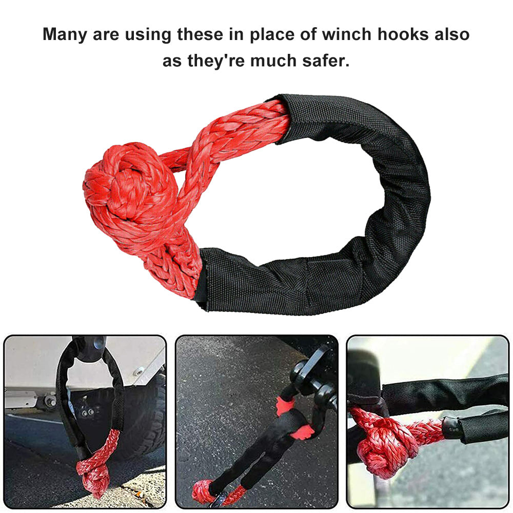 Recovery Pulley Kit Suitable For Winch Ropes 3/8 inch & 1/2 inch Soft Shackle Red & Black