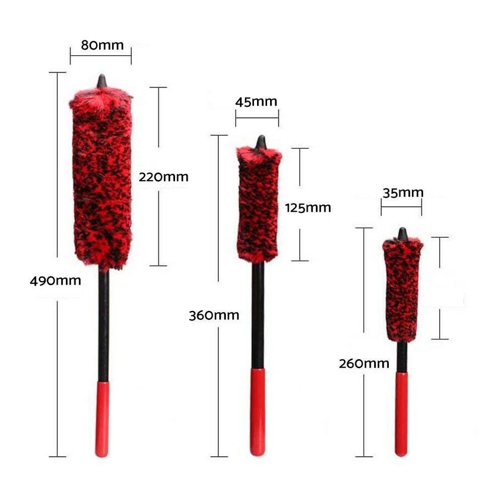 Set of 3 Wheel Woolies Luxury Super Plush Soft Alloy Wheel Cleaning Brush Kit