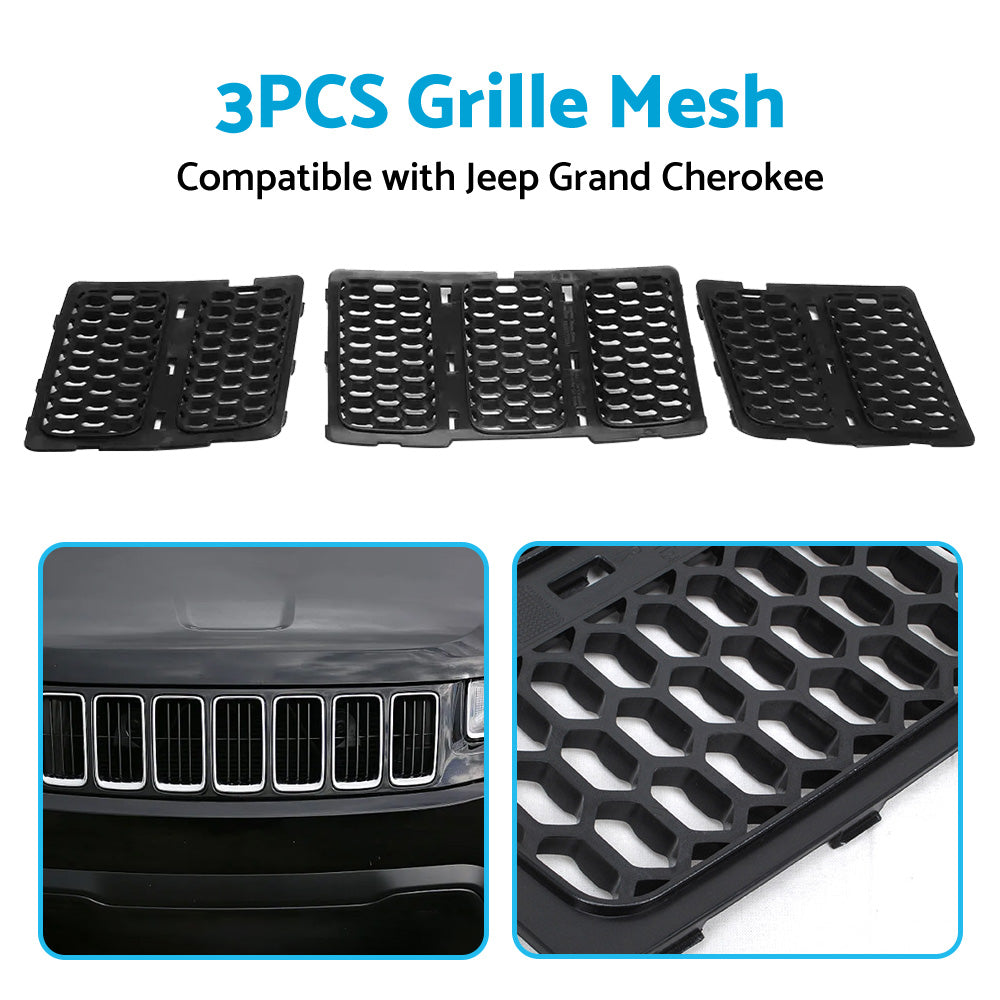 3x ABS Front Grille Mesh Insert Kit Suitable For Jeep Grand Cherokee 2014-2016