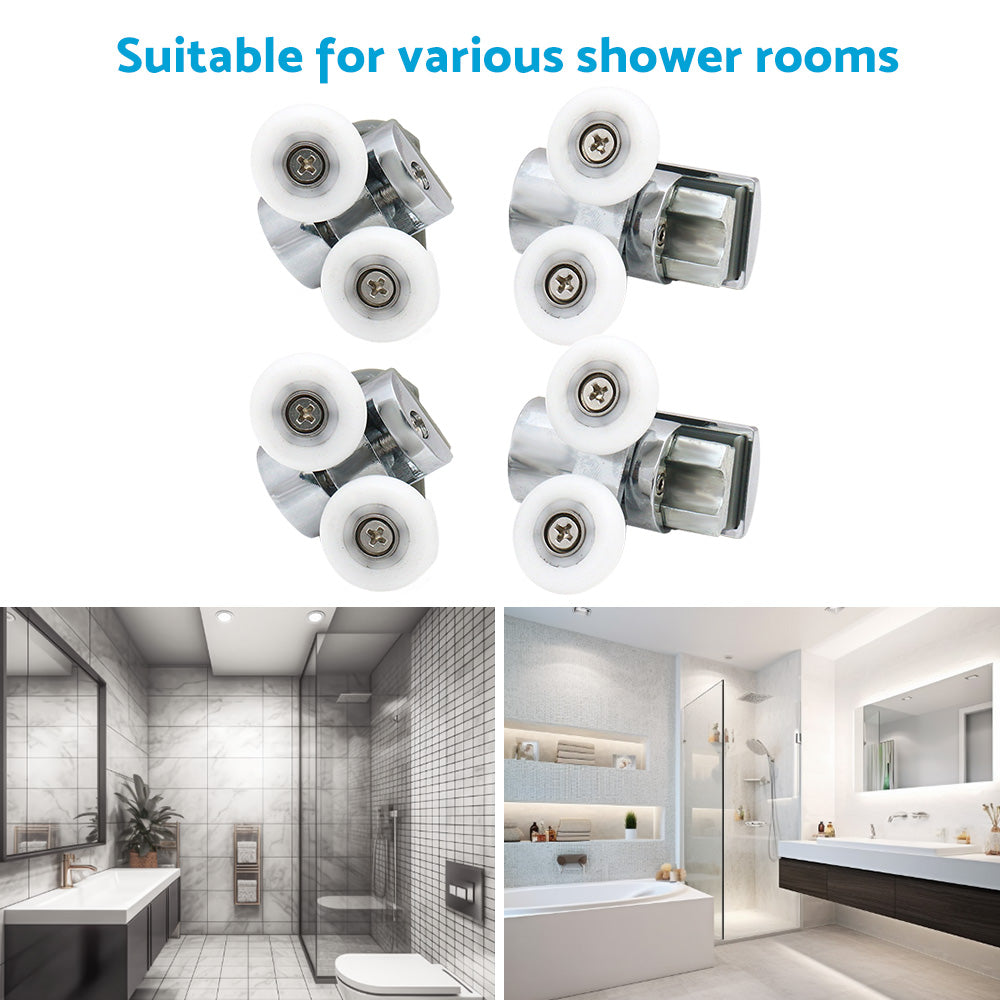 Shower Door Roller 4x Zinc Alloy Twin Top & Bottom Runners Wheel 23mm Suitable For Sliding Doors