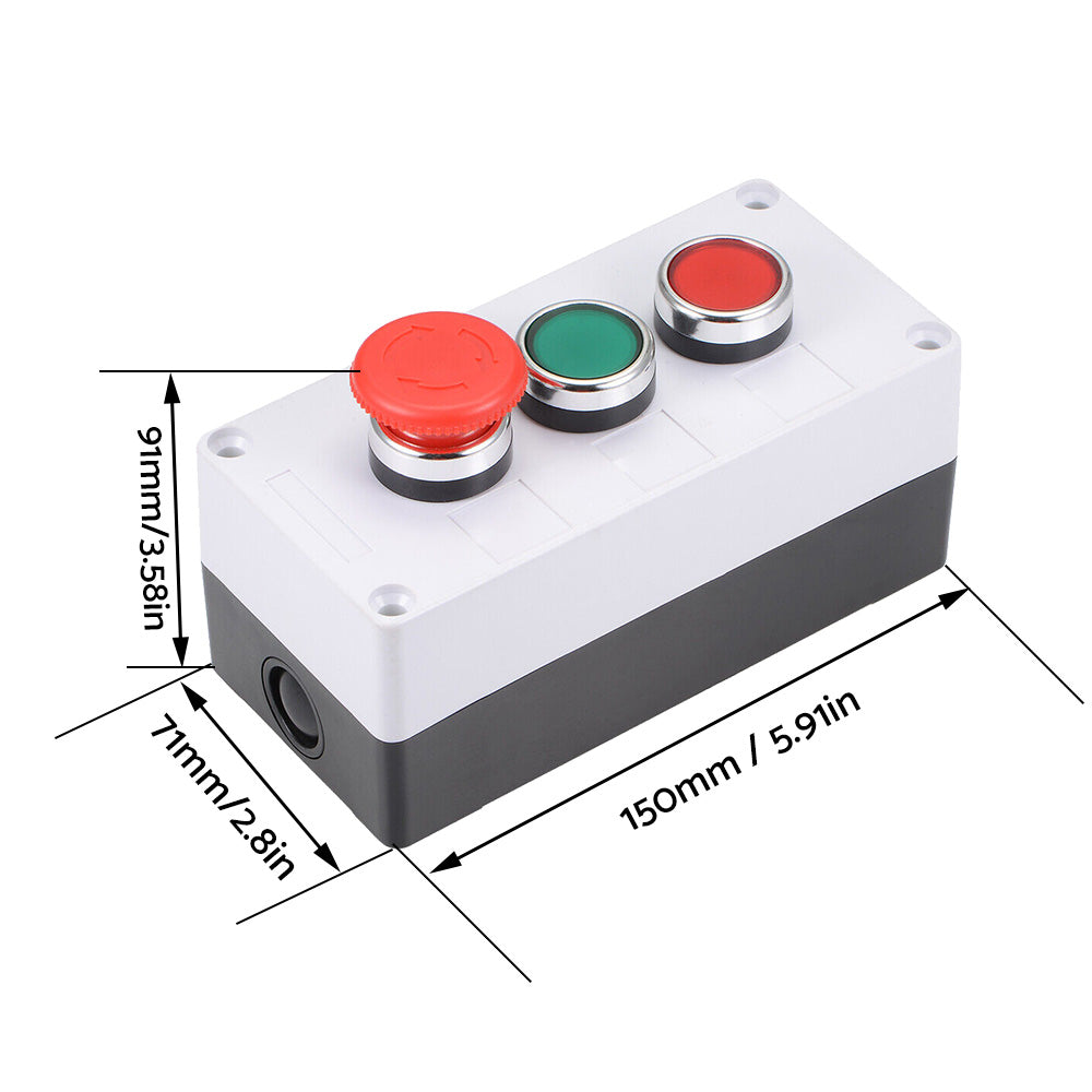 Push Button Switch Box With Red & Green Momentary NO NC Switches and Emergency Stop Suitable For Industrial Control