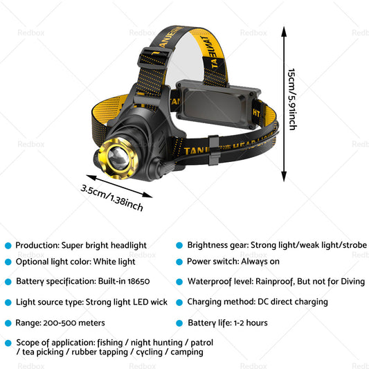 USB-Rechargeable LED Headlamp Flashlight Torch Suitable For Outdoor & Camping 12,000,000lm