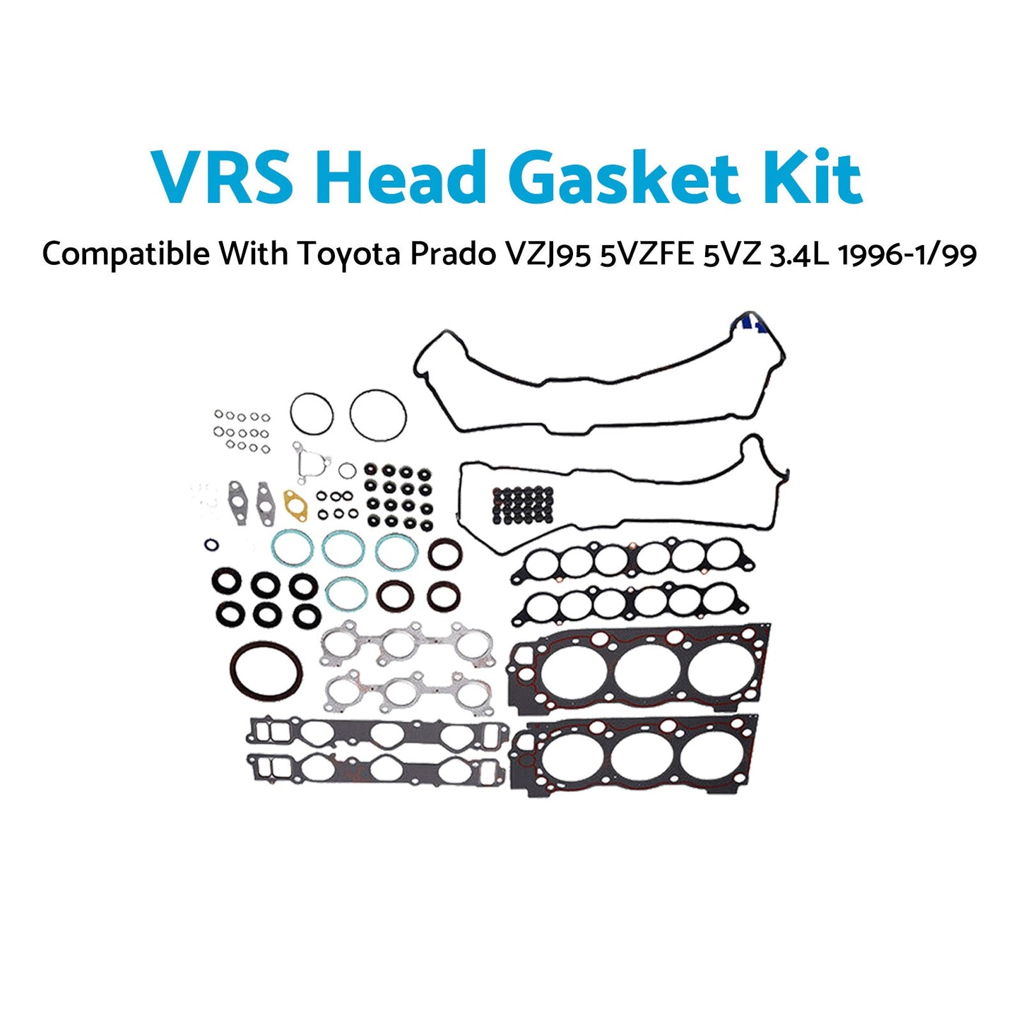 VRS Head Gasket Kit & Bolt Set Suitable For Toyota Prado VZJ90 5VZ-FE 3.4L 1996-1999