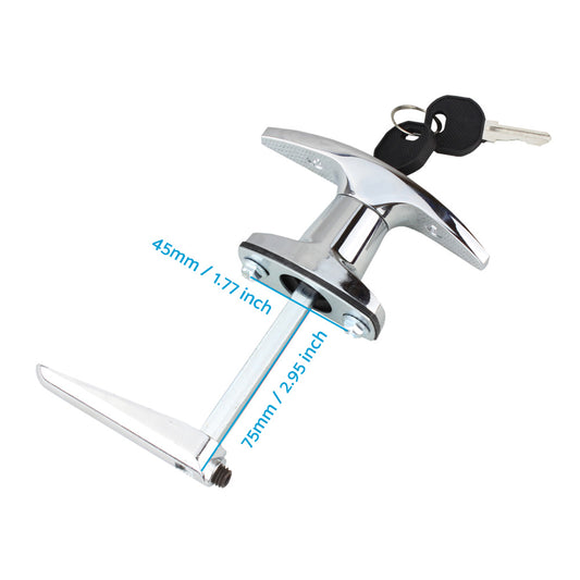 2 Set Chrome Rear Fixing T Handle Lock W or Key For Trailer Caravan Canopy Toolbox