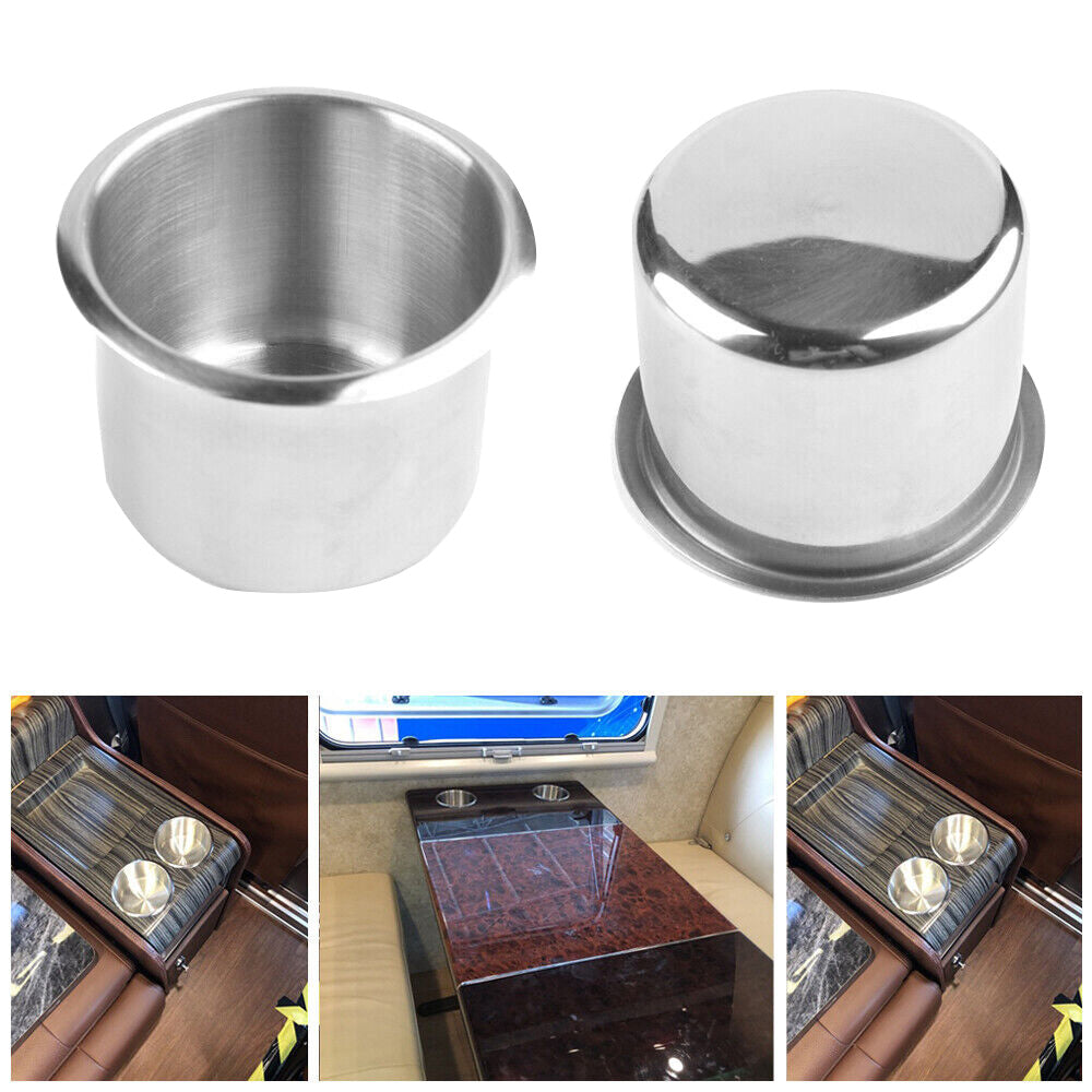 2x Stainless Steel Cup Drink Holder Suitable For Marine, Car, Truck, Camper, RV & Boat