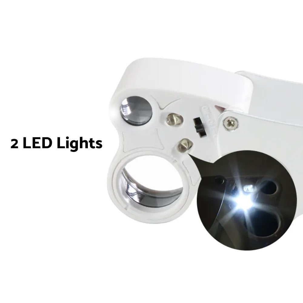 Jewelry Loupe Magnifier 30X 60X With LED Light 2 Lens Illuminated Jewelers Eye Loupe