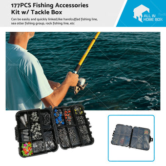 compare product 177-Piece Professional Fishing Accessories Kit Suitable For Outdoor Use – Includes Tackle Box, Swivels, Hooks & Beads