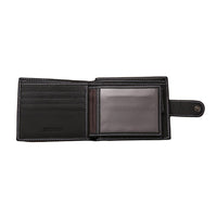 Men's Bi-Fold Wallet Black Top Layer Cowhide Leather With Card Slots & Coin Pocket