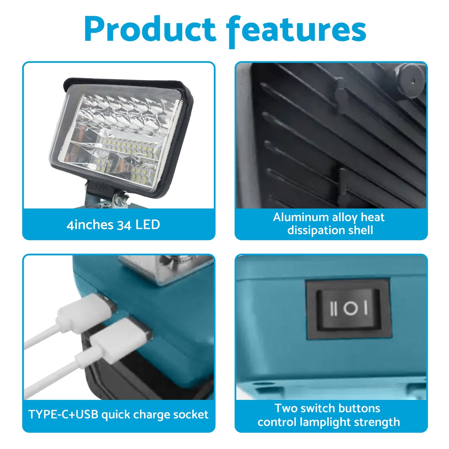 {{ 4in LED Work Light Suitable For Makita 18V Li-Ion Battery Workshop Flashlights }} - Buy Car Parts Online at {{ Kaka Auto Parts }}.