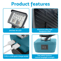 3in LED Work Light Suitable For Makita 18V Li-Ion Battery Workshop Flashlight