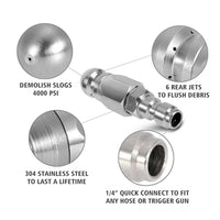 Stainless Steel Sewer Jetter Nozzle For Pressure Washer Suitable For 1" or 4" Drain Connection