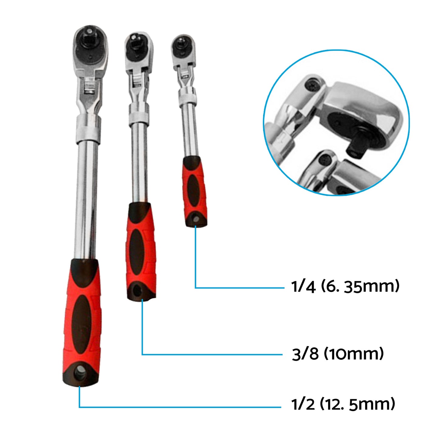 Ratchet Wrench Socket Set 3x 1/4", 3/8", 1/2" Drive Handle 72-Tooth Quick Release