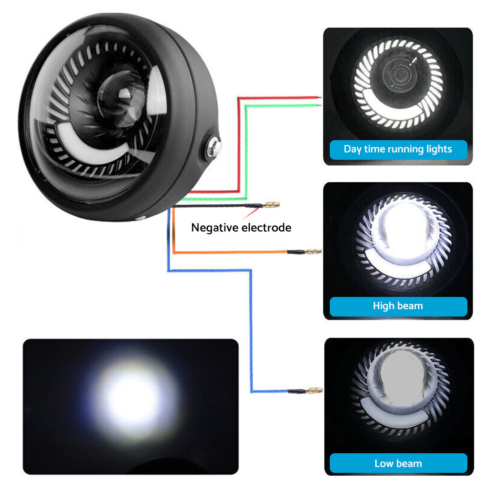 6.5-inch Motorcycle LED Headlight with Spiral Side Mount Bracket Suitable For Cafe Racer Motorcycles