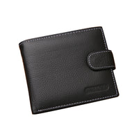 Men's Bi-Fold Wallet Black Top Layer Cowhide Leather With Card Slots & Coin Pocket