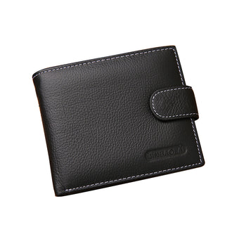 compare product Men's Bi-Fold Wallet Black Top Layer Cowhide Leather With Card Slots & Coin Pocket