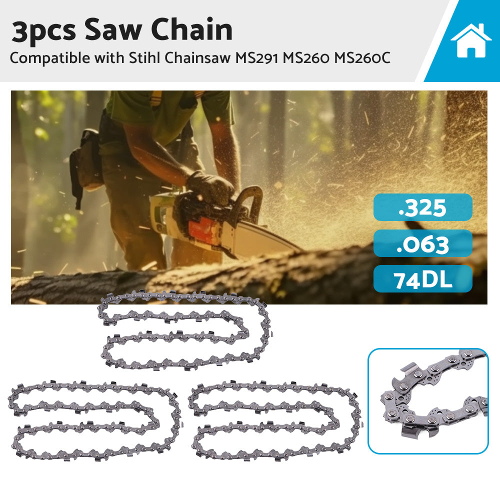 {{ 3PCS Chainsaw Chain 74DL 325. 063 Semi Chisel Suitable for 18 inch  Stihl MS291 MS260 }} - Buy Car Parts Online at {{ Kaka Auto Parts }}.