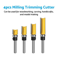 {{ 4pcs 1 4 Shank Top Bearing Flush Trim Pattern Router Bit Set Milling Cutter Kit }} - Buy Car Parts Online at {{ Kaka Auto Parts }}.