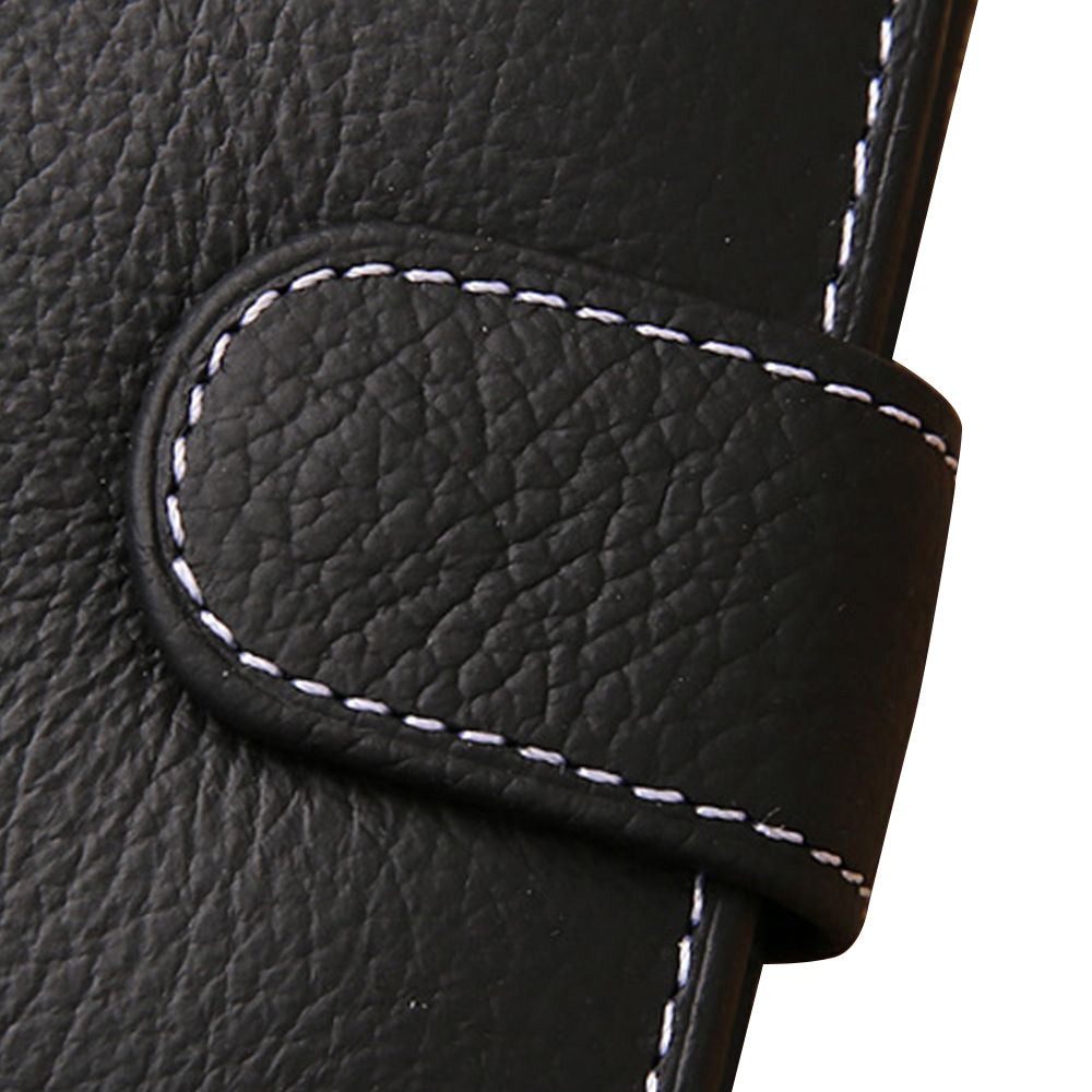 Men's Bi-Fold Wallet Black Top Layer Cowhide Leather With Card Slots & Coin Pocket