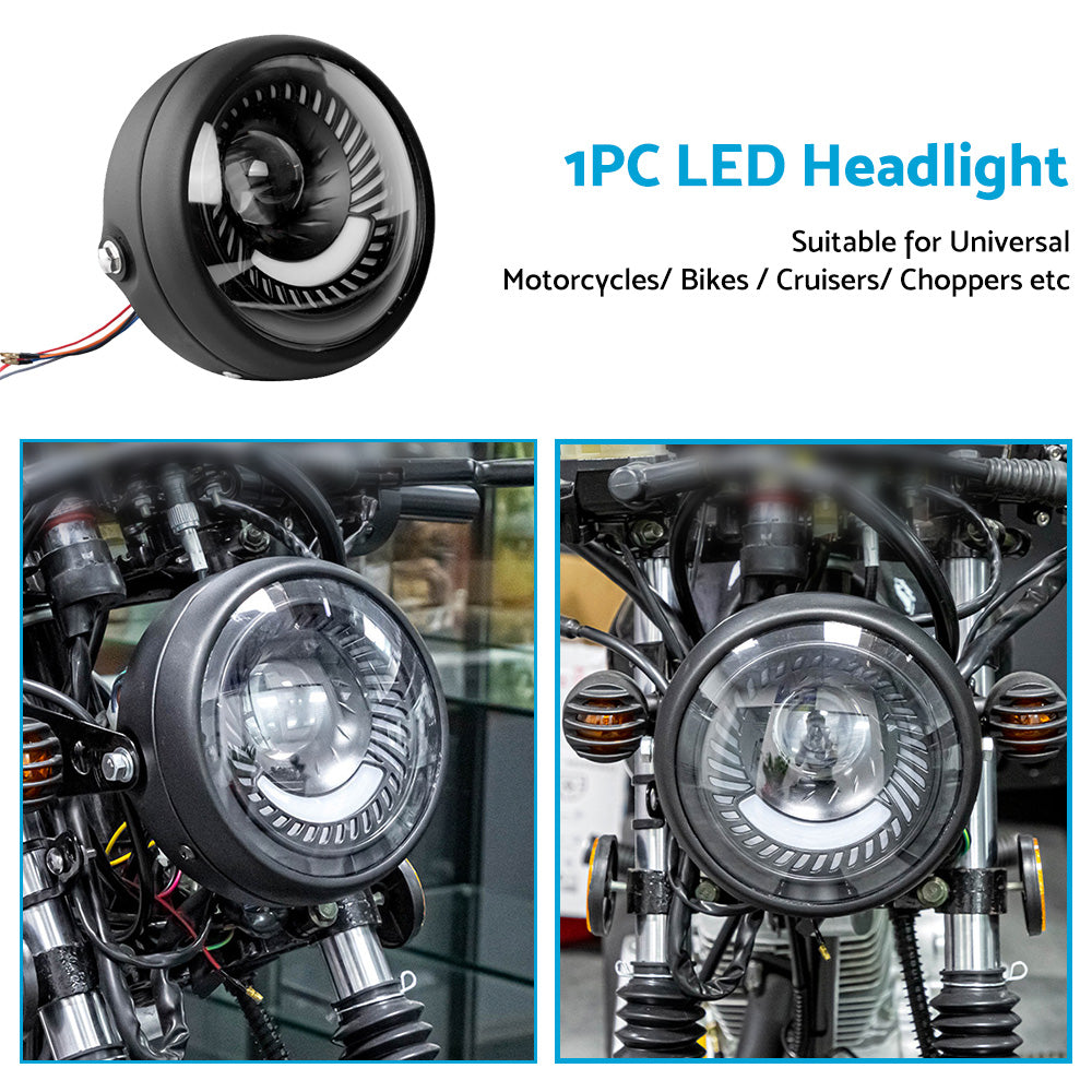 6.5-inch Motorcycle LED Headlight DRL Hi/Lo Running Light Suitable For Cafe Racer Motorcycles