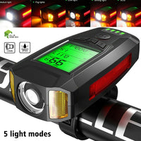 USB Rechargeable LED Bicycle Headlight With Horn and Speedometer Suitable For Bike Front