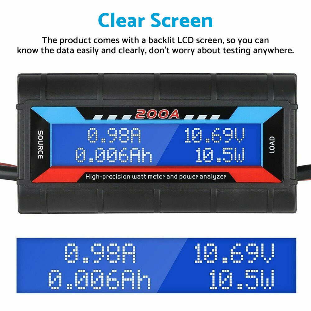Digital Watt Meter 2x 200A Suitable For Solar / Caravan With Anderson Style Plug
