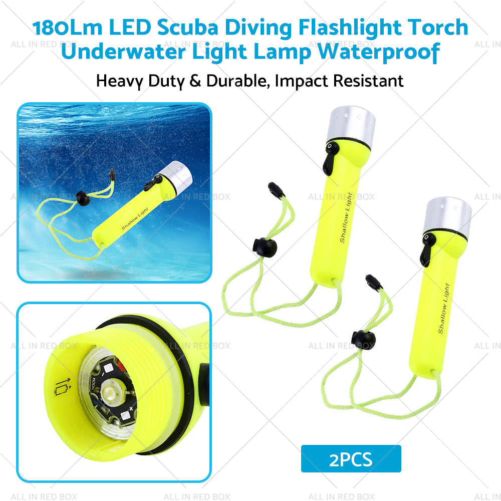 2x Waterproof Bright LED Scuba Diving Underwater Flashlight Torch Light Lamp Suitable For Diving & Outdoor Use