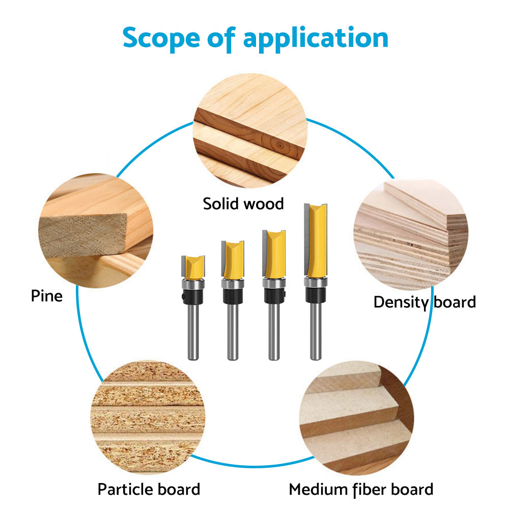 {{ 4pcs 1 4 Shank Top Bearing Flush Trim Pattern Router Bit Set Milling Cutter Kit }} - Buy Car Parts Online at {{ Kaka Auto Parts }}.