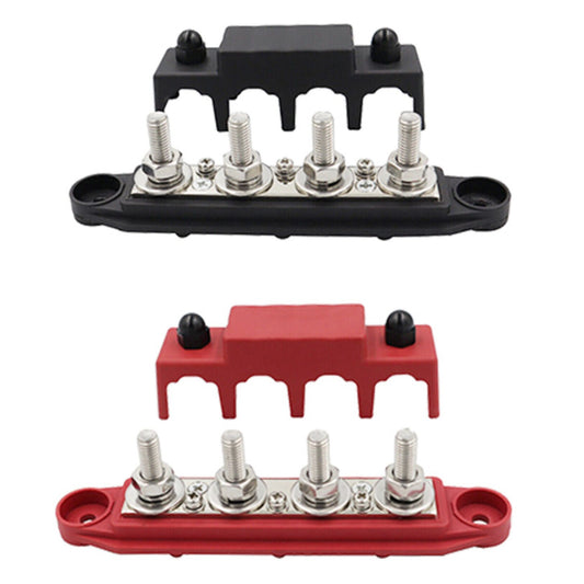 2x M8 4-Post 250A DC 48V Studs Bus Bar Power Distribution Box Terminal Block Suitable For Heavy Duty Applications
