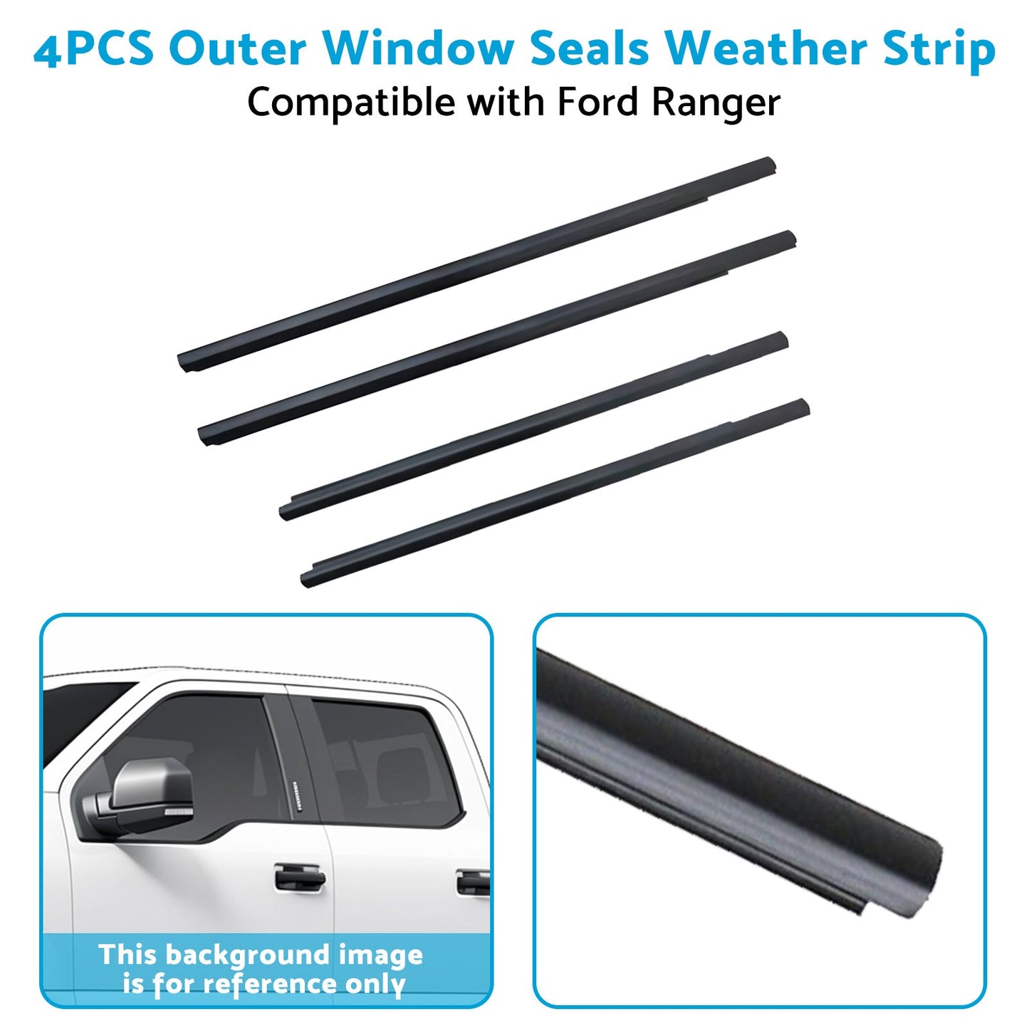 4x Outer Door Window Rubber Seals Suitable for 12-21 Ford Ranger PX XLT