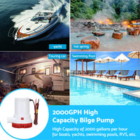{{ 2000 GPH 12v Boat Marine Plumbing Bilge Water Pump Submersible Electric Pump }} - Buy Car Parts Online at {{ Kaka Auto Parts }}.