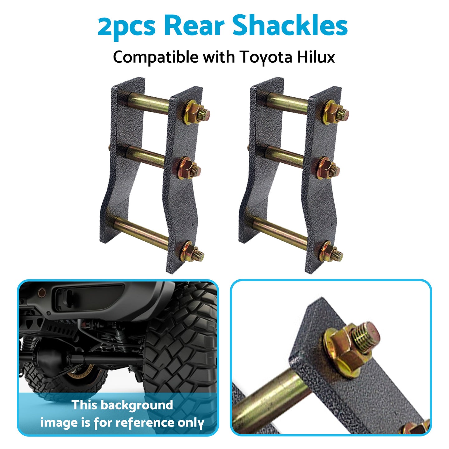 {{ 2x Rear Extended Greasable Shackles 2 inch  50mm Lift Suitable For Toyota Hilux KUN26 }} - Buy Car Parts Online at {{ Kaka Auto Parts }}.