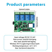WIFI Bluetooth-compatible AC DC 4 Channel Relay Module Development Board