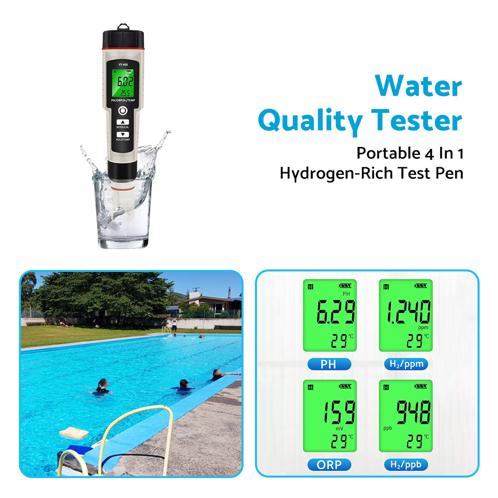 Portable 4 In 1 Hydrogen-Rich Test Pen PH ORP TEMP Water Quality Meter Tester