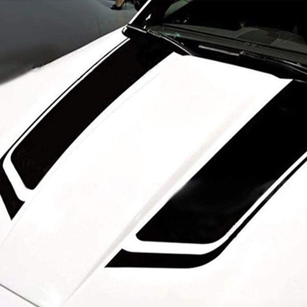 2x Wide Black Racing Car Hood Stripe Decals Vinyl Bonnet Stickers Suitable For Universal Cars