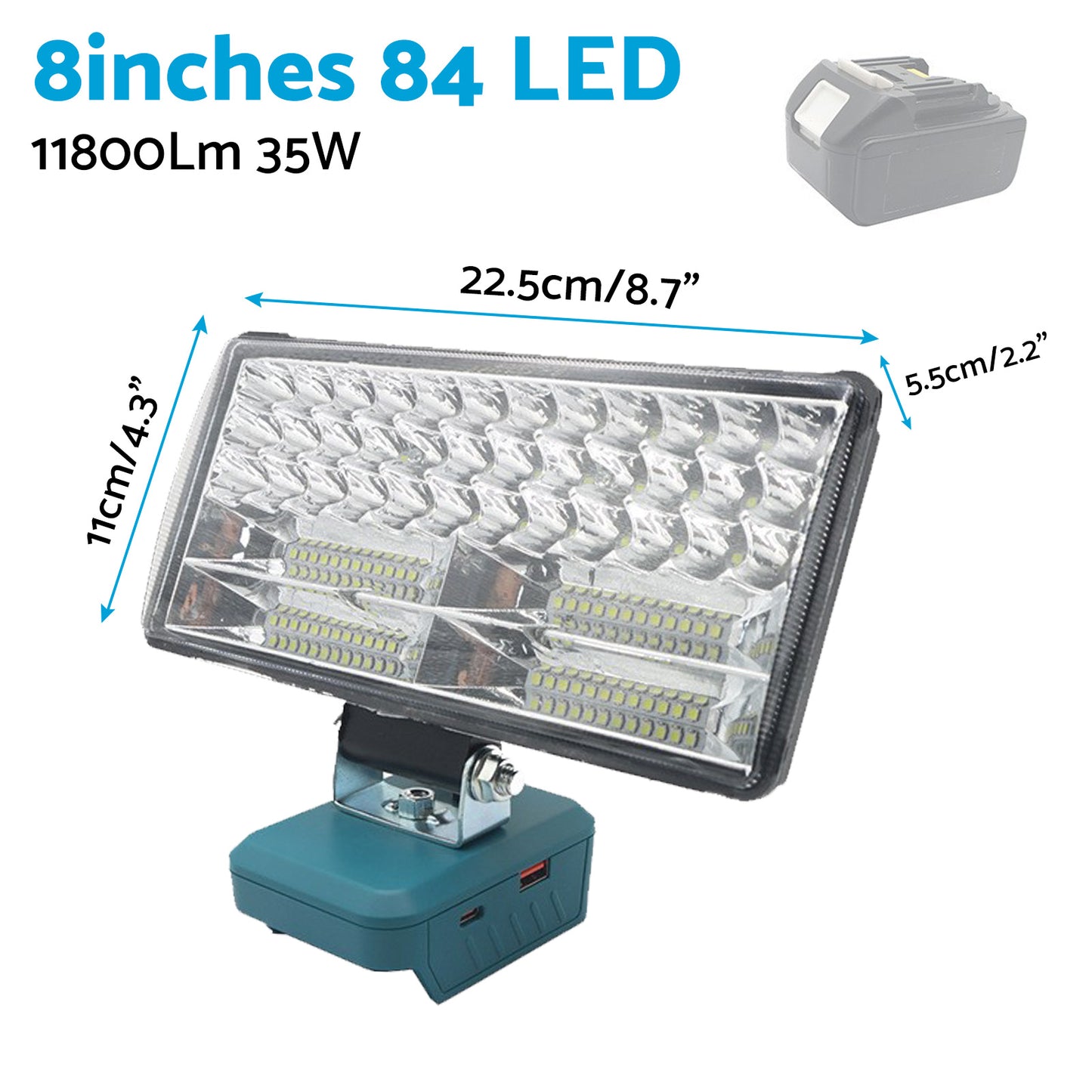 8in LED Work Light Suitable For Makita 18V Li-Ion Battery Workshop Flashlight
