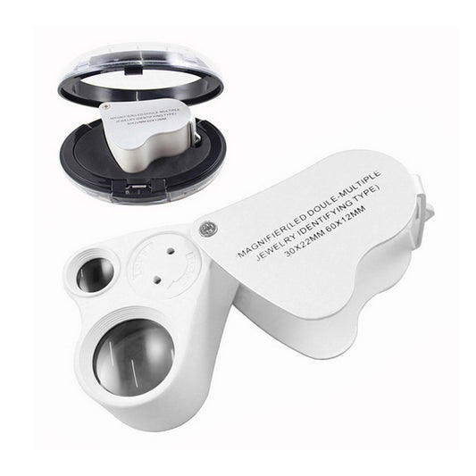 Jewelry Loupe Magnifier 30X 60X With LED Light 2 Lens Illuminated Jewelers Eye Loupe