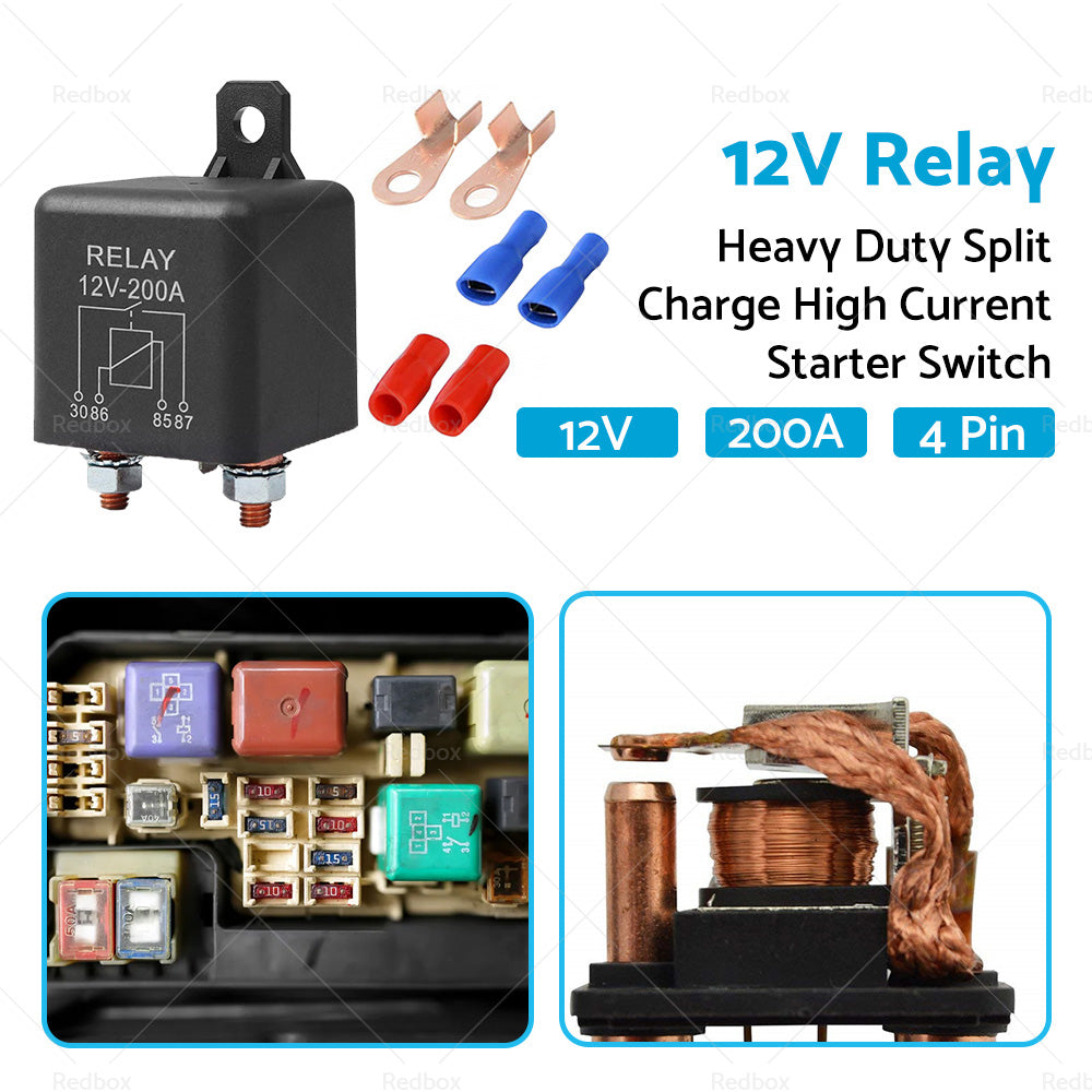{{ 12V DC 200A Car Relay Heavy Duty Split Charge High Current 4Pin Starter Switch }} - Buy Car Parts Online at {{ Kaka Auto Parts }}.