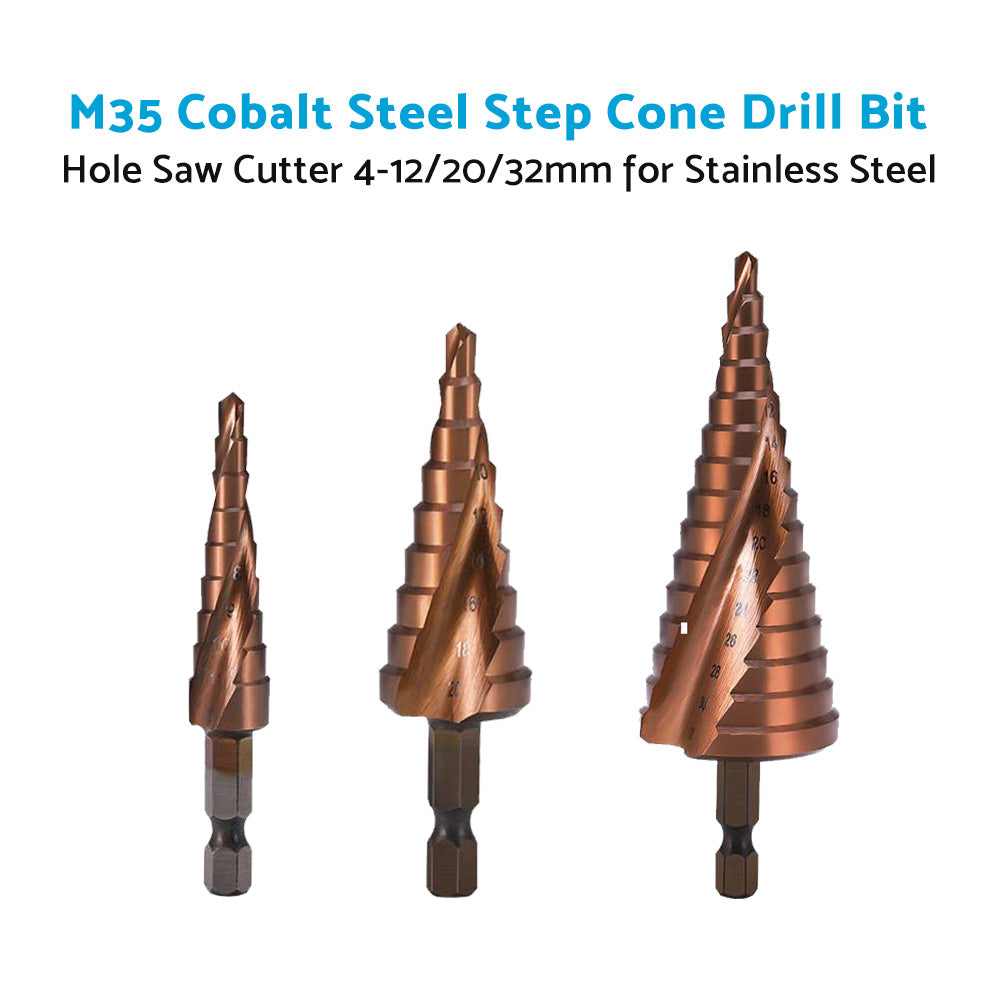 Cobalt Steel Step Cone Drill Bit Hole Cutter 4-12/20/32mm for Stainless Steel