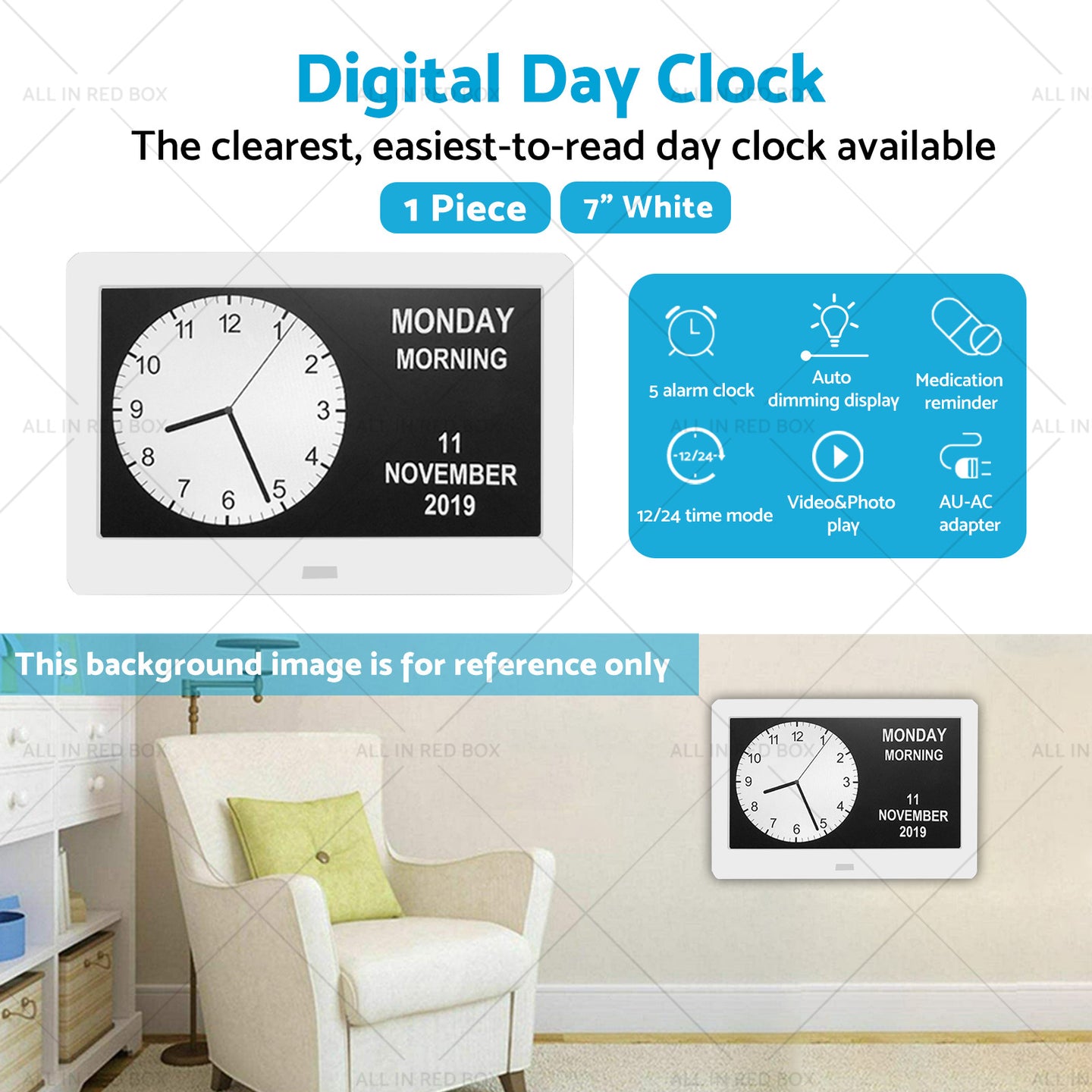 {{ 7  LED Large Digital Day Clock Calendar Dementia Date Week Month Year Time Wall }} - Buy Car Parts Online at {{ Kaka Auto Parts }}.