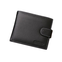 Men's Bi-Fold Wallet Black Top Layer Cowhide Leather With Card Slots & Coin Pocket