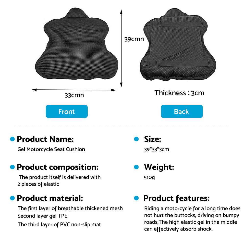 Universal Motorcycle Comfort Gel Seat Cushion Air Pillow Pad Cover Suitable For Motorbike