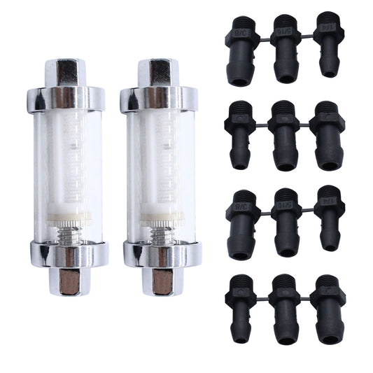 2x Reusable Washable Chrome Glass Inline Fuel Filter Suitable For 1/4 Inch, 5/16 Inch & 3/8 Inch Fuel Lines