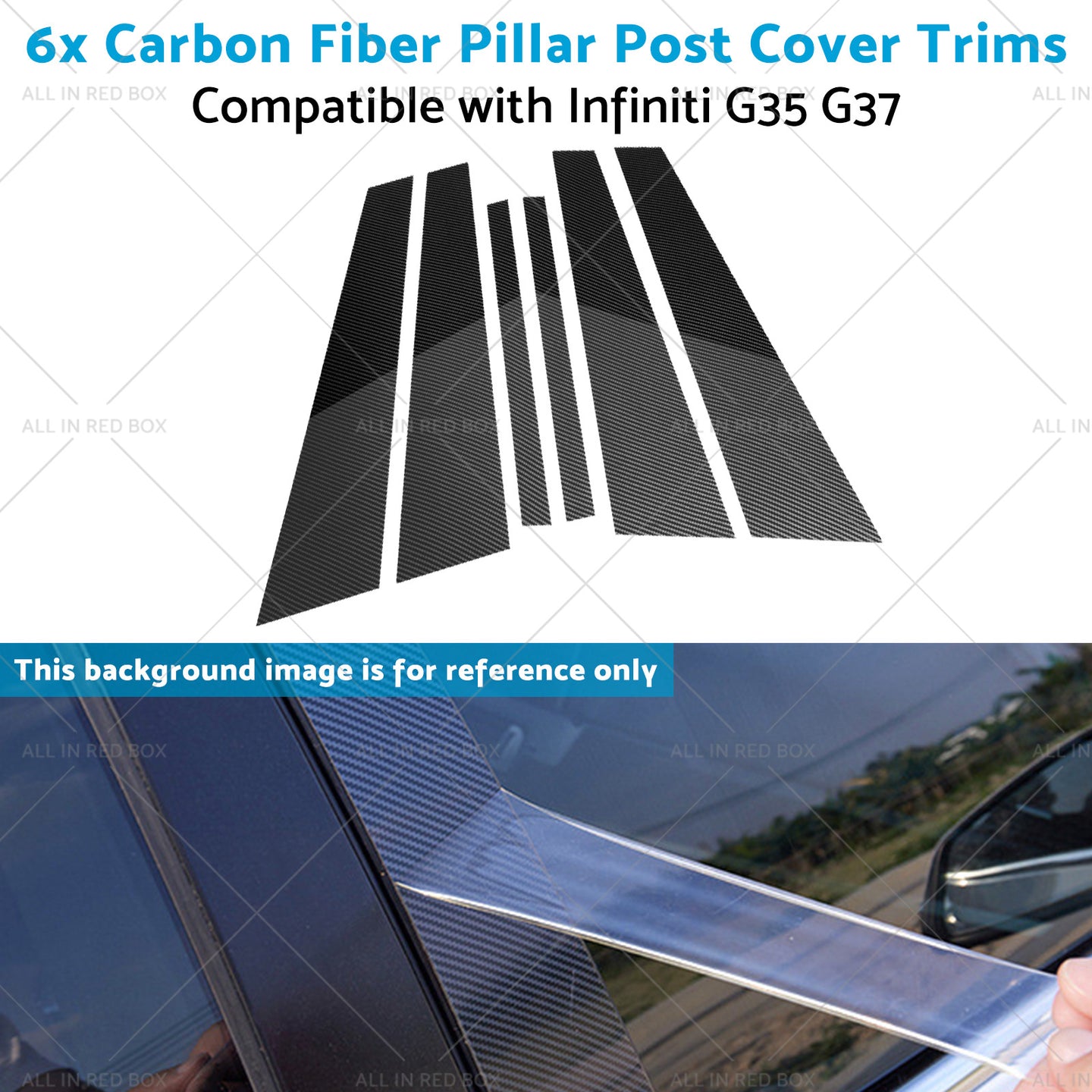 {{ 6x Carbon Fiber Pillar Post Cover Trims Suitable for Infiniti G35 02-13 }} - Buy Car Parts Online at {{ Kaka Auto Parts }}.