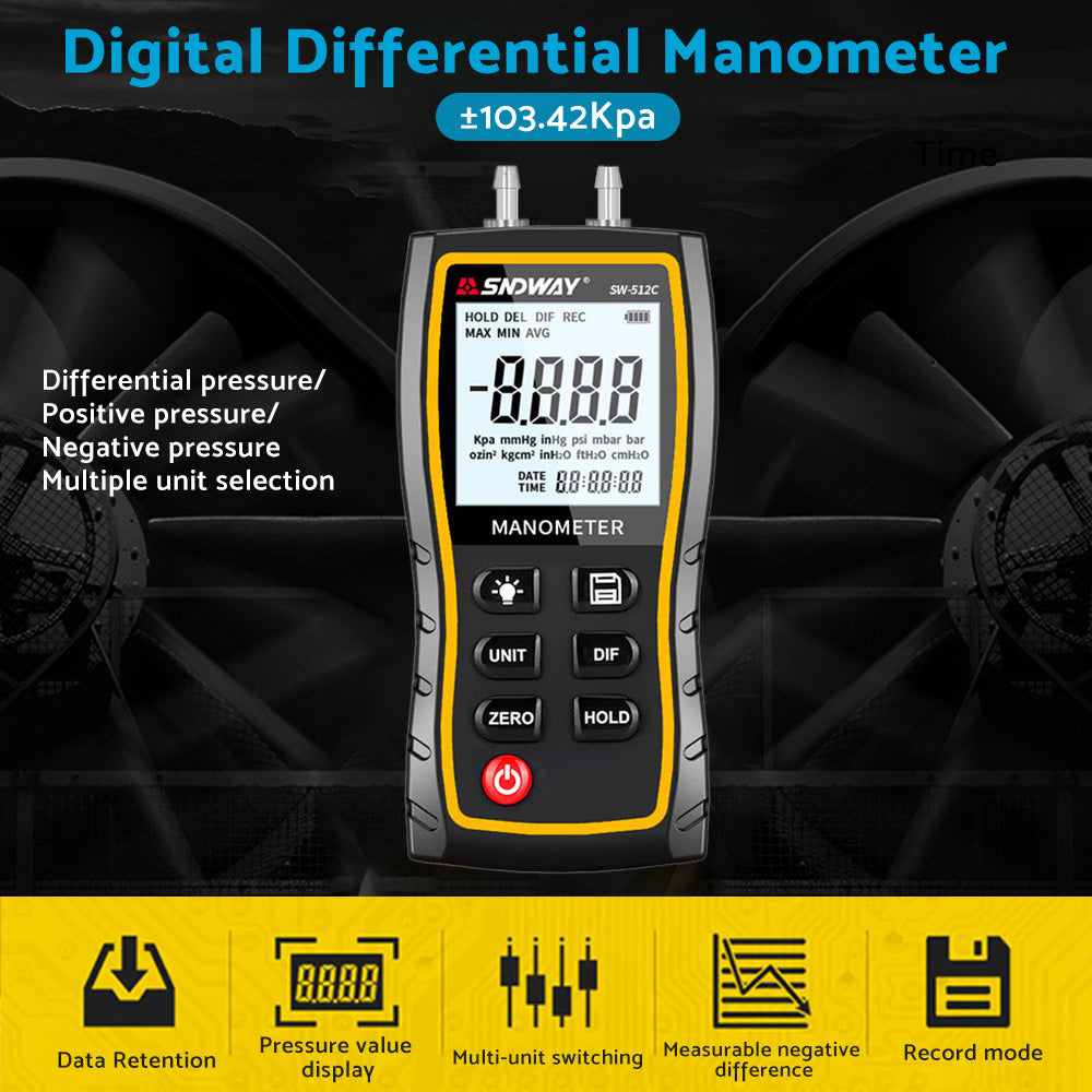 Digital Differential Manometer Air Pressure Meter 0-103.42kPa
