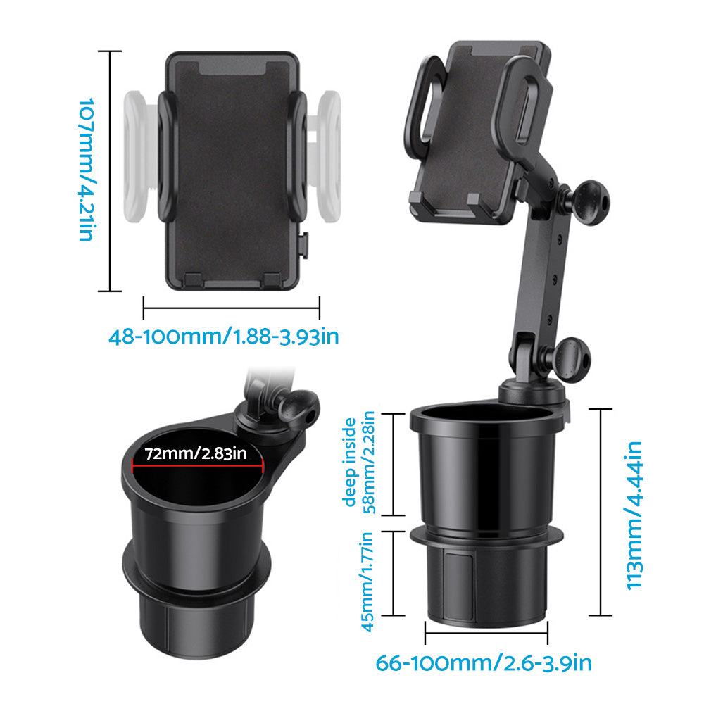 2-in-1 Universal Car Cup Holder Phone & GPS Mount Suitable For Adjustable 360° Angle