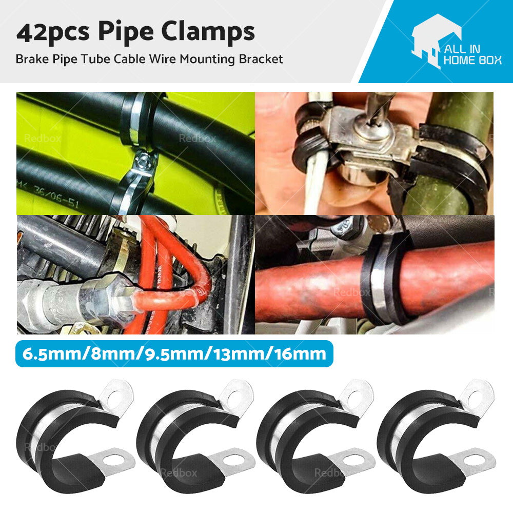 {{ 42pcs Rubber Lined Steel P Clips - Brake Pipe Tube Cable Wire Mounting Bracket }} - Buy Car Parts Online at {{ Kaka Auto Parts }}.