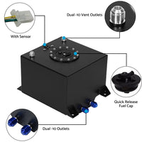 20 Gallon 80 Litre Black Aluminum Fuel Cell With Sending Unit Suitable For Universal Automotive Applications