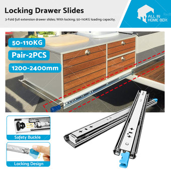 compare product PAIR 90KG Loading Capacity Locking Drawer Slide Runner Trailer 800mm or 1600mm