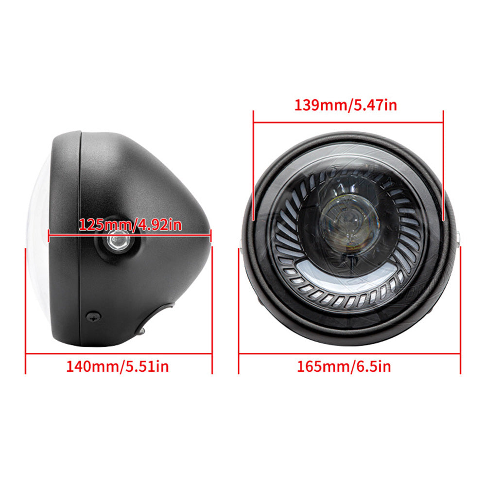 6.5-inch Motorcycle LED Headlight with Spiral Side Mount Bracket Suitable For Cafe Racer Motorcycles