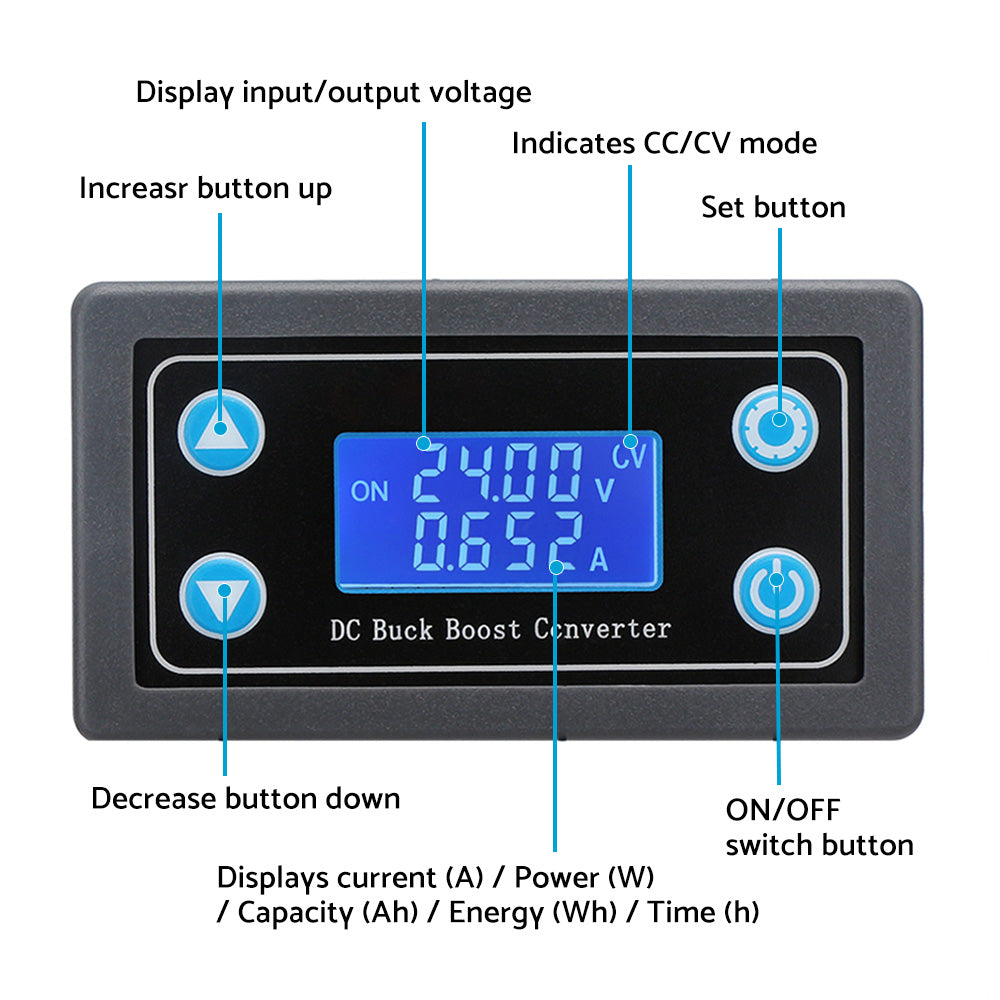 Buck Boost Converter Power Supply Module DC 5-30V LCD Adjustable Auto DC-DC AU
